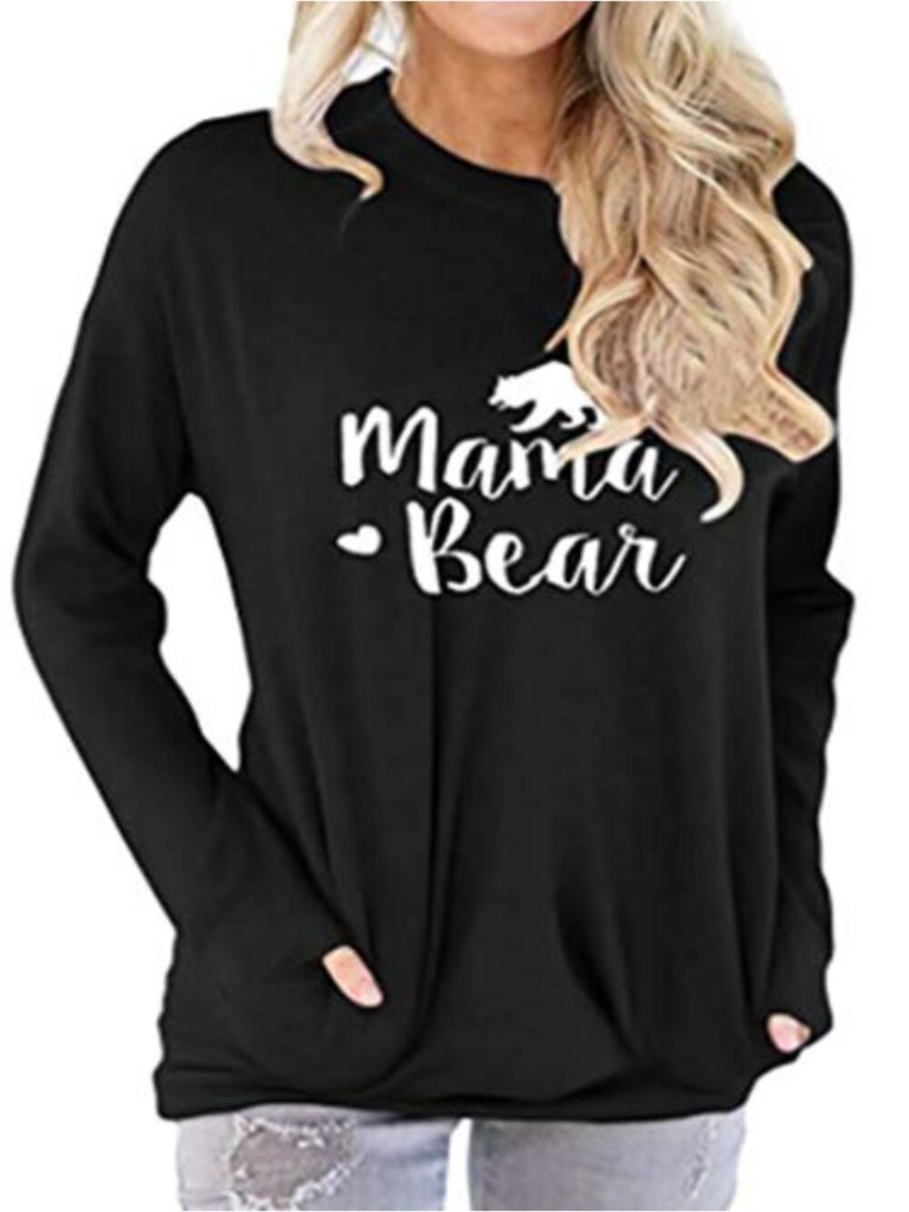 Womens Mama Bear Sweatshirt Long Sleeve Pullover Crew Neck Pocket
